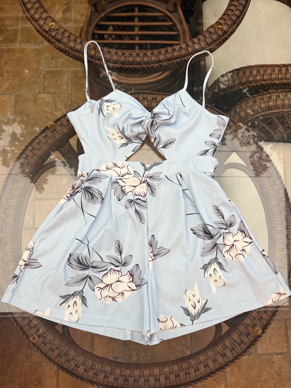 Light Blue Floral Spaghetti-Strap Romper